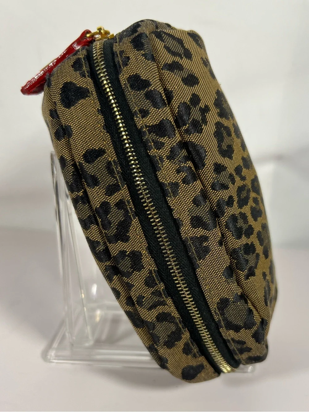 Authentic Fendi Leopard Print Cosmetic Pouch in Tan and Black,